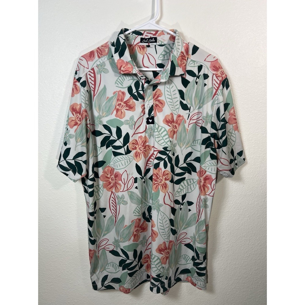 Bad Birdie Polo Floral Performance XL White Coral Green Beach Golf Resort